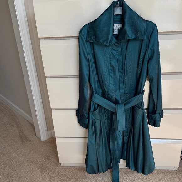Vintage Dark Teal Trench Coat with Bubble Hem - Picture 2 of 14